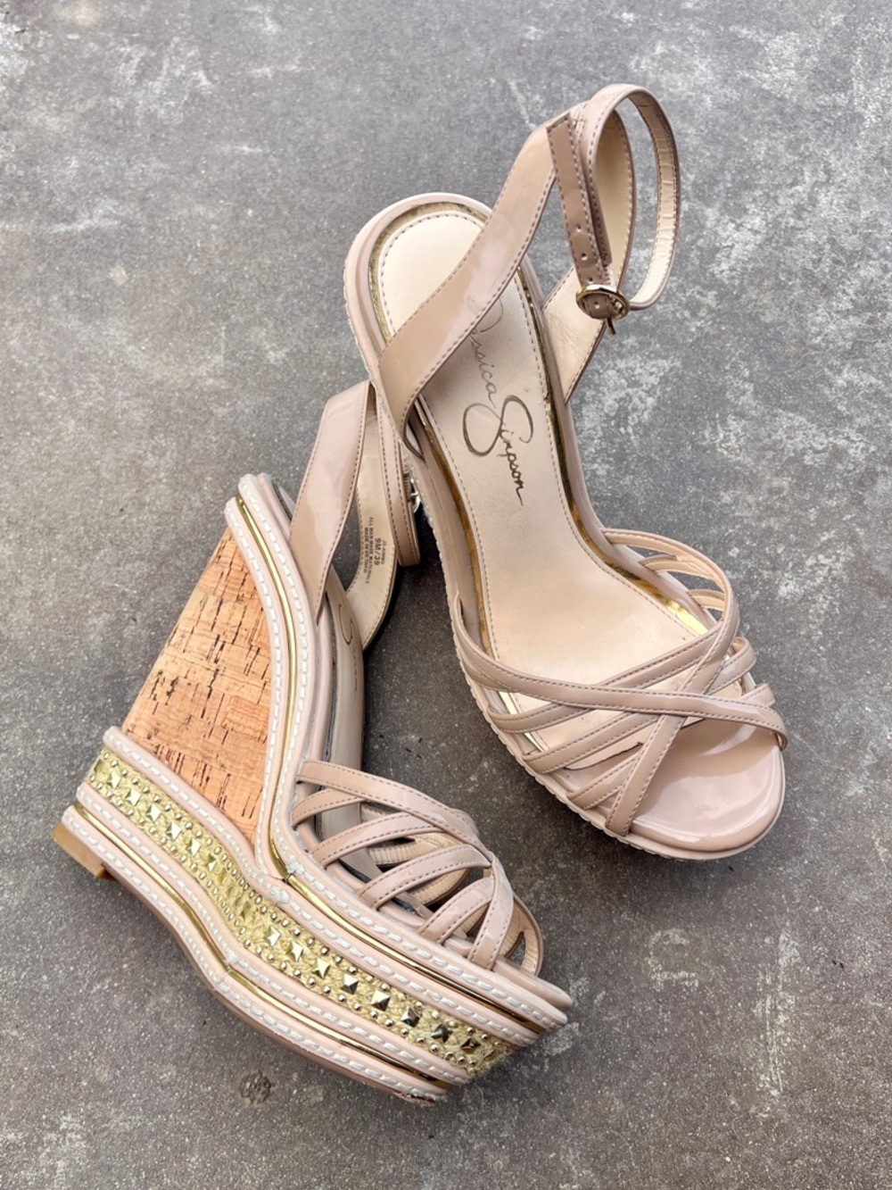 Jessica Simpson Blush Pink Braided Cork Platform Wedge Sandals
